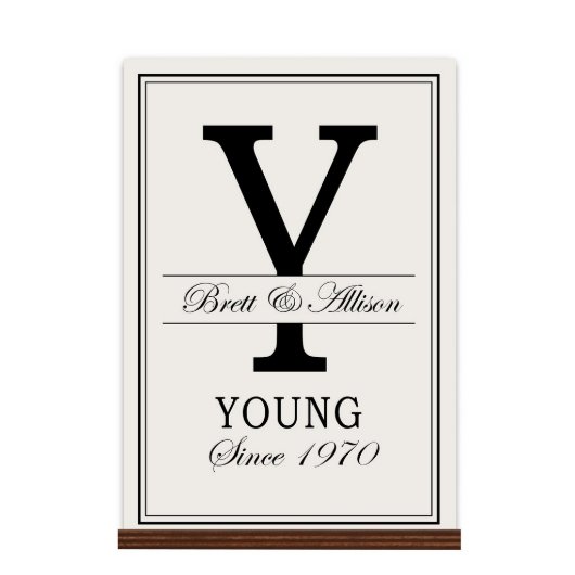 Happy Couple 8x12 Y Monogram Wooden Standing Sign (Front)