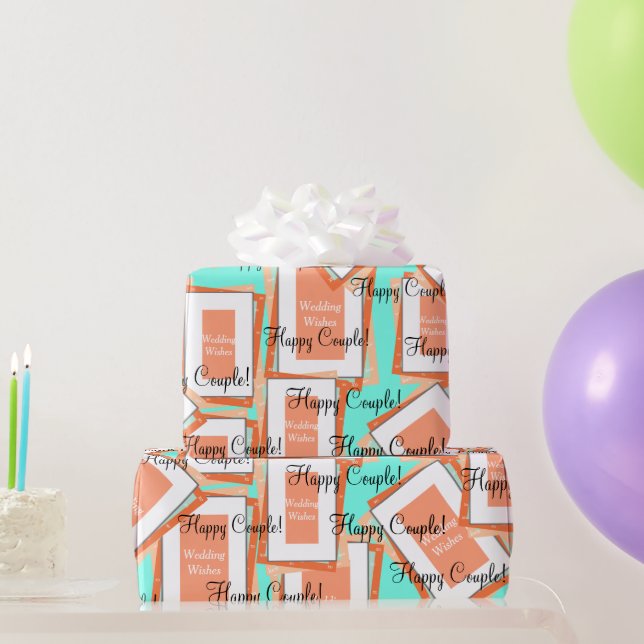 Happy Couple Cantaloupe Blue Wrapping Paper (Party Gifts)