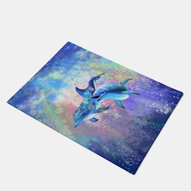 Happy Couple Dolphin Doormat (Angled)