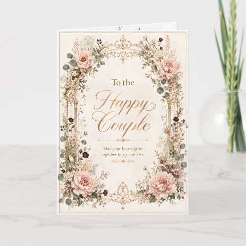Happy Couple Elegant Floral Wedding  Card
