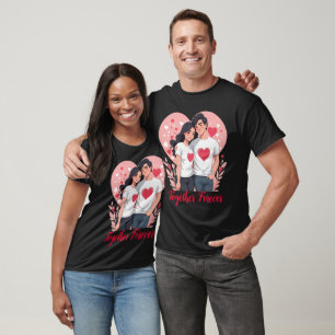 Happy Couple in Matching Heart Shirts