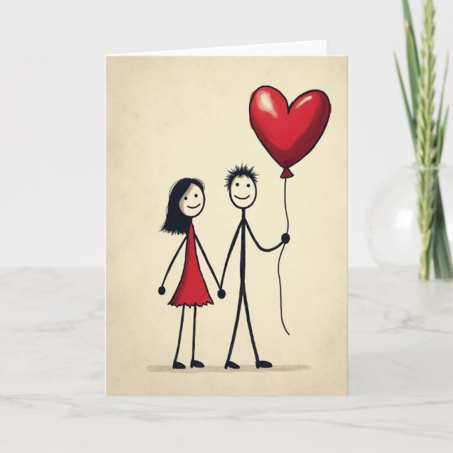 Happy Couple Love Heart Balloon Card (Front)