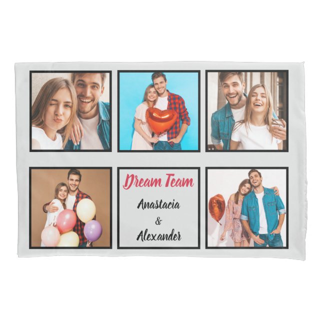 Happy couple modern personalized Valentine collage Pillow Case (Front)