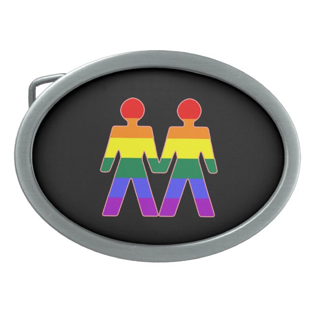 Happy Couple of Guys Oval Belt Buckle (Front)