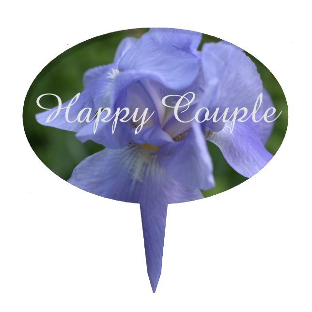 Happy Couple Periwinkle Iris Floral Cake Topper (Front)