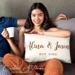 Happy Couple Personalized Anniversary Gift Pillow<br><div class="desc">Celebrate love with our Personalized Happy Couple Anniversary Gift Pillow, a unique and heartfelt gift designed with love by Mylini Design. Each pillow is exquisitely tailored to represent the bond of a happy couple. The soft, plush material forms the perfect canvas for our distinctive design, promising not just style but...</div>