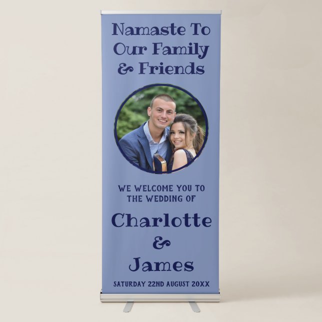 Happy Couple Photo | Pastel Blue Wedding Welcome Retractable Banner (Front)