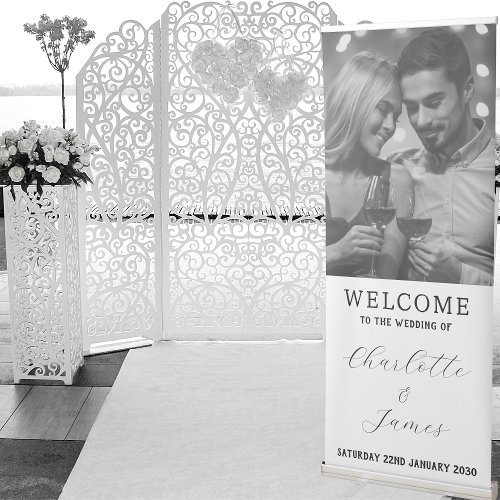 Happy Couple Photo Wedding Reception Welcome Retractable Banner