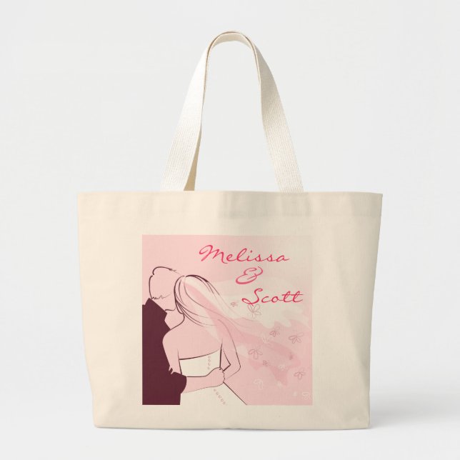 Happy Couple Pink Large Tote Bag (Front)