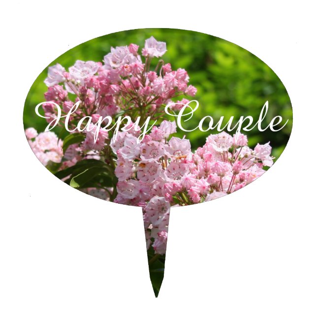 Happy Couple Pink Mountain Laurel Flowers Cake Topper (Front)