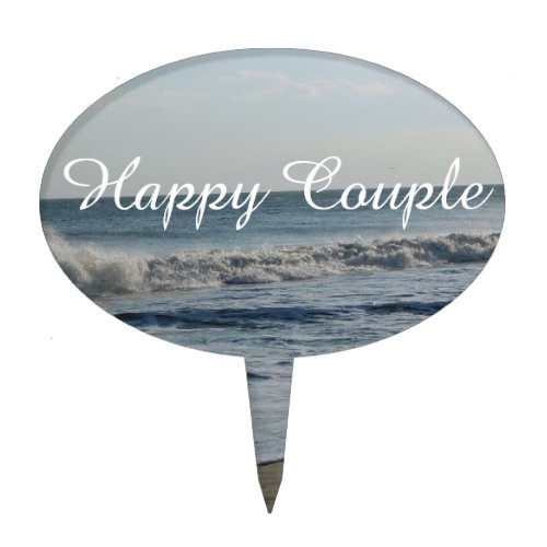 Happy Couple Pretty Beach Waves Cake Topper