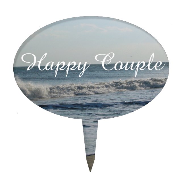 Happy Couple Pretty Beach Waves Cake Topper (Front)