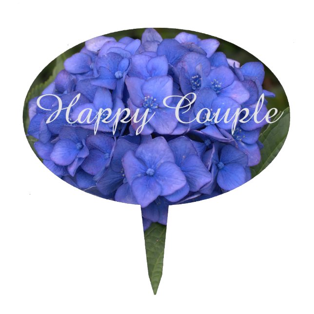 Happy Couple Pretty Blue Hydrangea Cake Topper (Front)