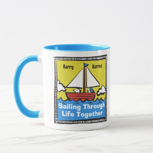 Happy Couple Sailing Through Life Together Mug