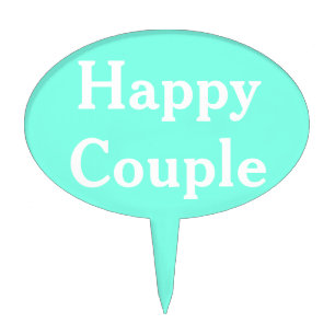 Happy Couple Turquoise White Cake Picks