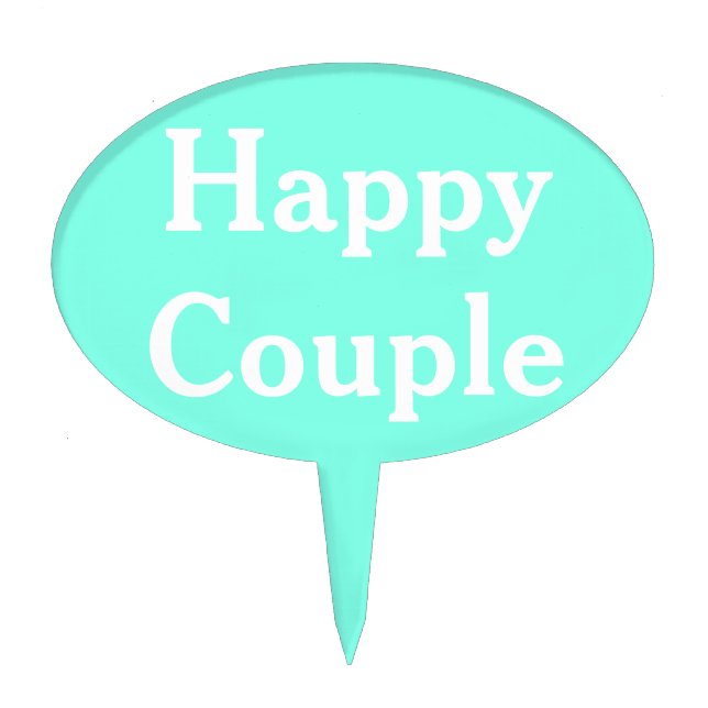 Happy Couple Turquoise White Cake Picks (Front)