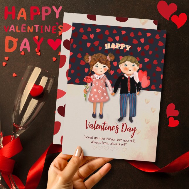 Happy Couple Valentine's Day Flat Holiday Card (Happy Couple Valentine's Day Flat Holiday Card)