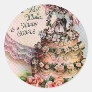 Happy Couple Wedding Cake Classic Round Sticker