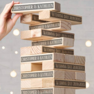 Happy Couple's Wedding Day Party Topple Tower