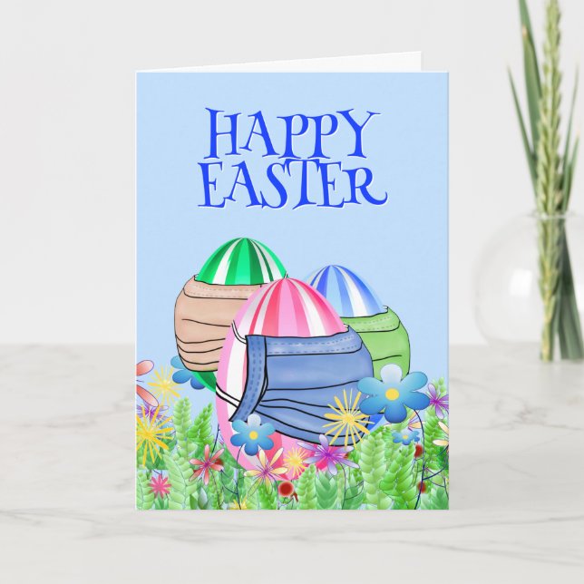 Happy COVID Easter Masked Easter Eggs Holiday Card (Front)
