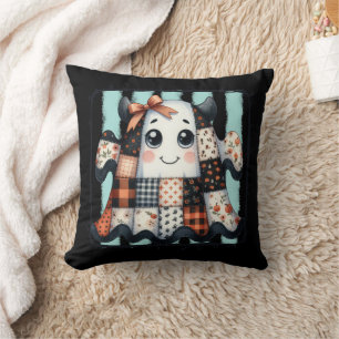 Happy Cow Ghost Halloween Patchwork Quilt Throw Pillow