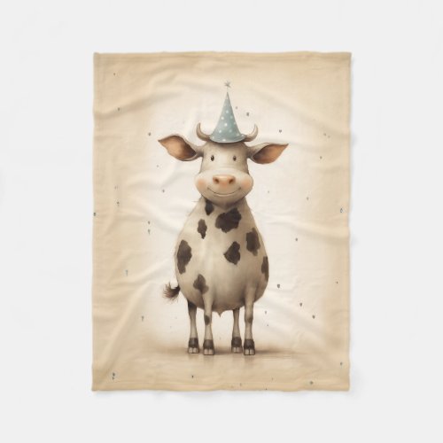 Happy Cow Illustration Fleece Blanket