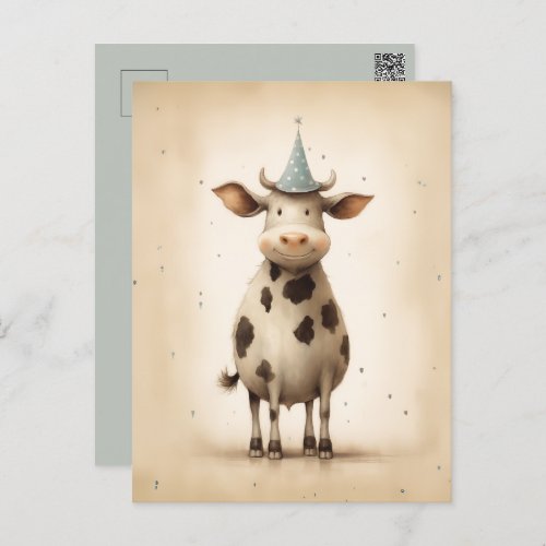 Happy Cow Illustration Postcard