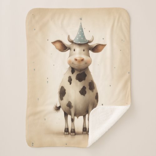 Happy Cow Illustration Sherpa Blanket