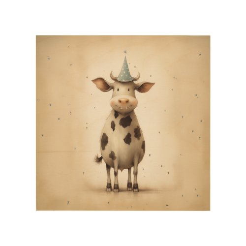 Happy Cow Illustration Wood Wall Art