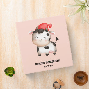 Happy Cow in a Cute Red Hat 3 Ring Binder