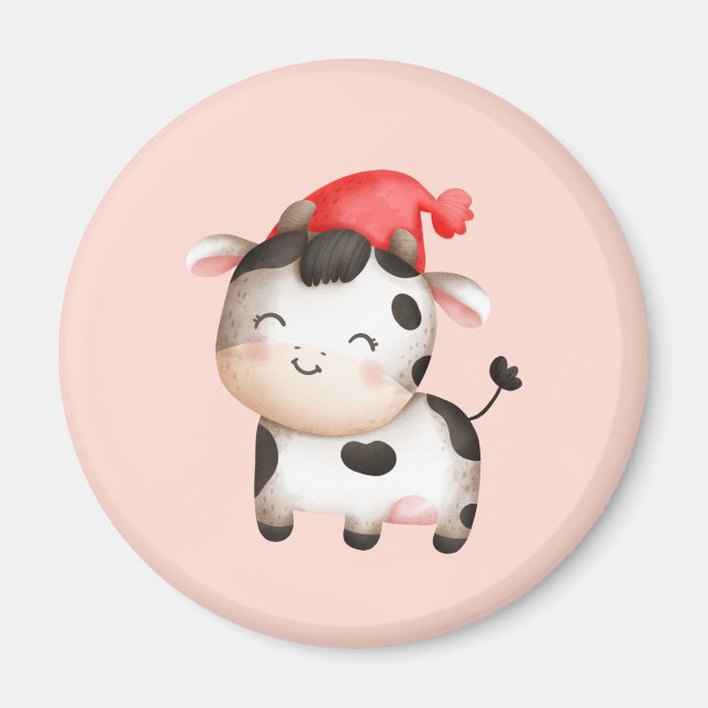 Happy Cow in a Cute Red Hat Magnet (Front)