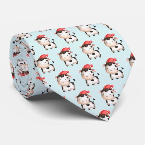 Happy Cow in a Cute Red Hat Neck Tie