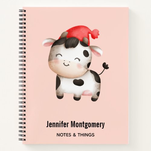 Happy Cow in a Cute Red Hat Notebook