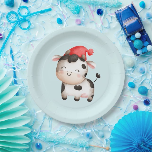 Happy Cow in a Cute Red Hat Paper Plates (Party)