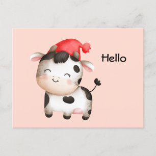 Happy Cow in a Cute Red Hat Postcard