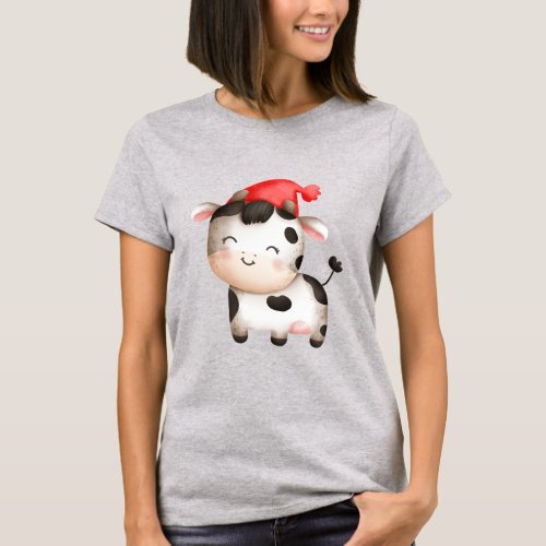 Happy Cow in a Cute Red Hat T_Shirt