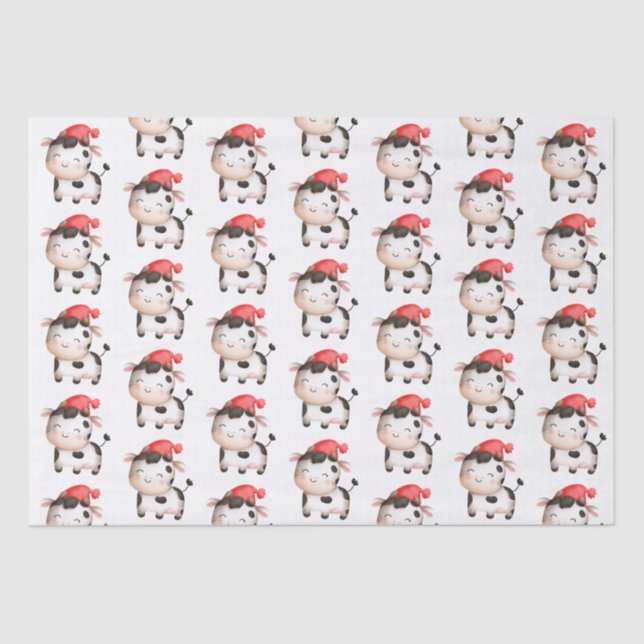 Happy Cow in a Cute Red Hat Tissue Paper (Front)