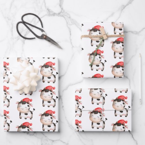 Happy Cow in a Cute Red Hat Wrapping Paper Sheets