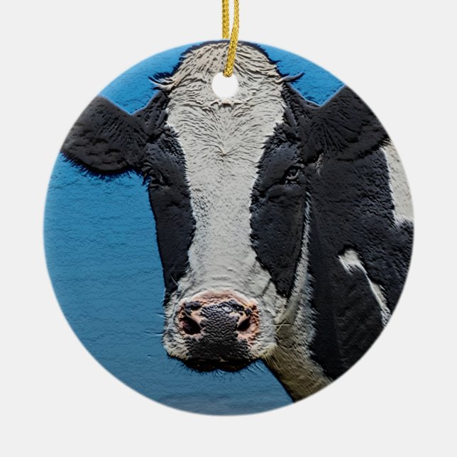 Happy Cow Portrait Ceramic Ornament (Front)