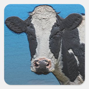 Happy Cow Portrait Square Sticker