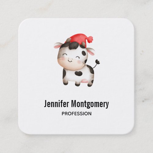 Happy Cow with a Red Hat Square Business Card