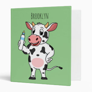 Happy cow with baby bottle cartoon 3 ring binder