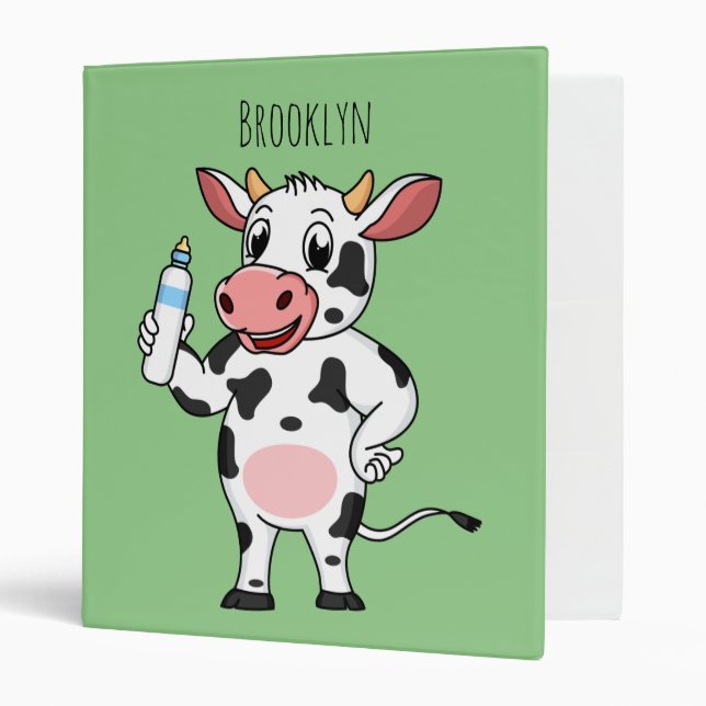Happy cow with baby bottle cartoon 3 ring binder (Front/Inside)