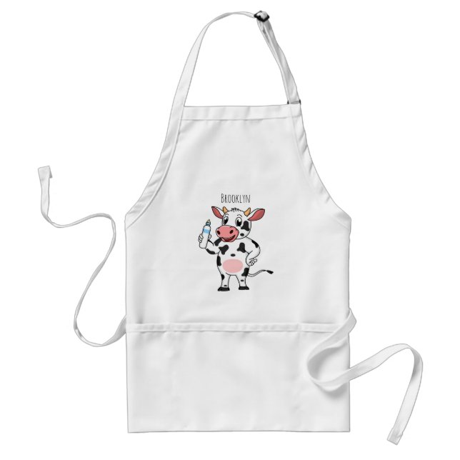 Happy cow with baby bottle cartoon adult apron (Front)