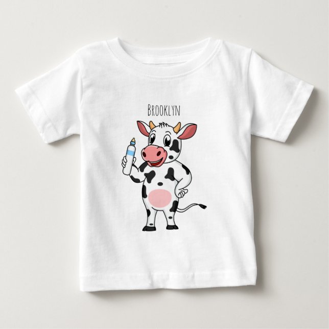 Happy cow with baby bottle cartoon baby T-Shirt (Front)