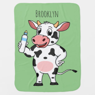 Happy cow with baby bottle cartoon  blanket