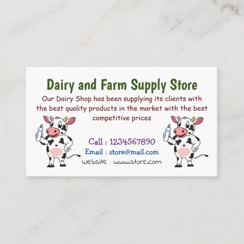 Happy cow with baby bottle cartoon business card