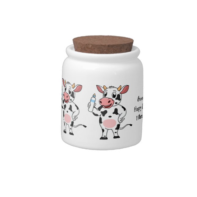 Happy cow with baby bottle cartoon candy jar (Left)