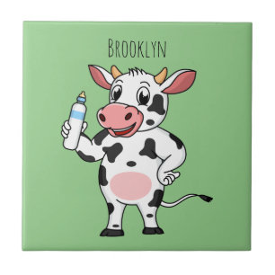 Happy cow with baby bottle cartoon ceramic tile