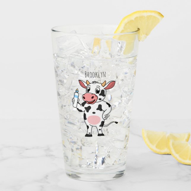 Happy cow with baby bottle cartoon glass (Back Ice)
